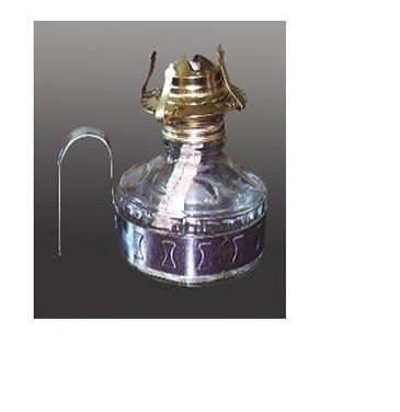 Glass lamp base with burner and metal handle